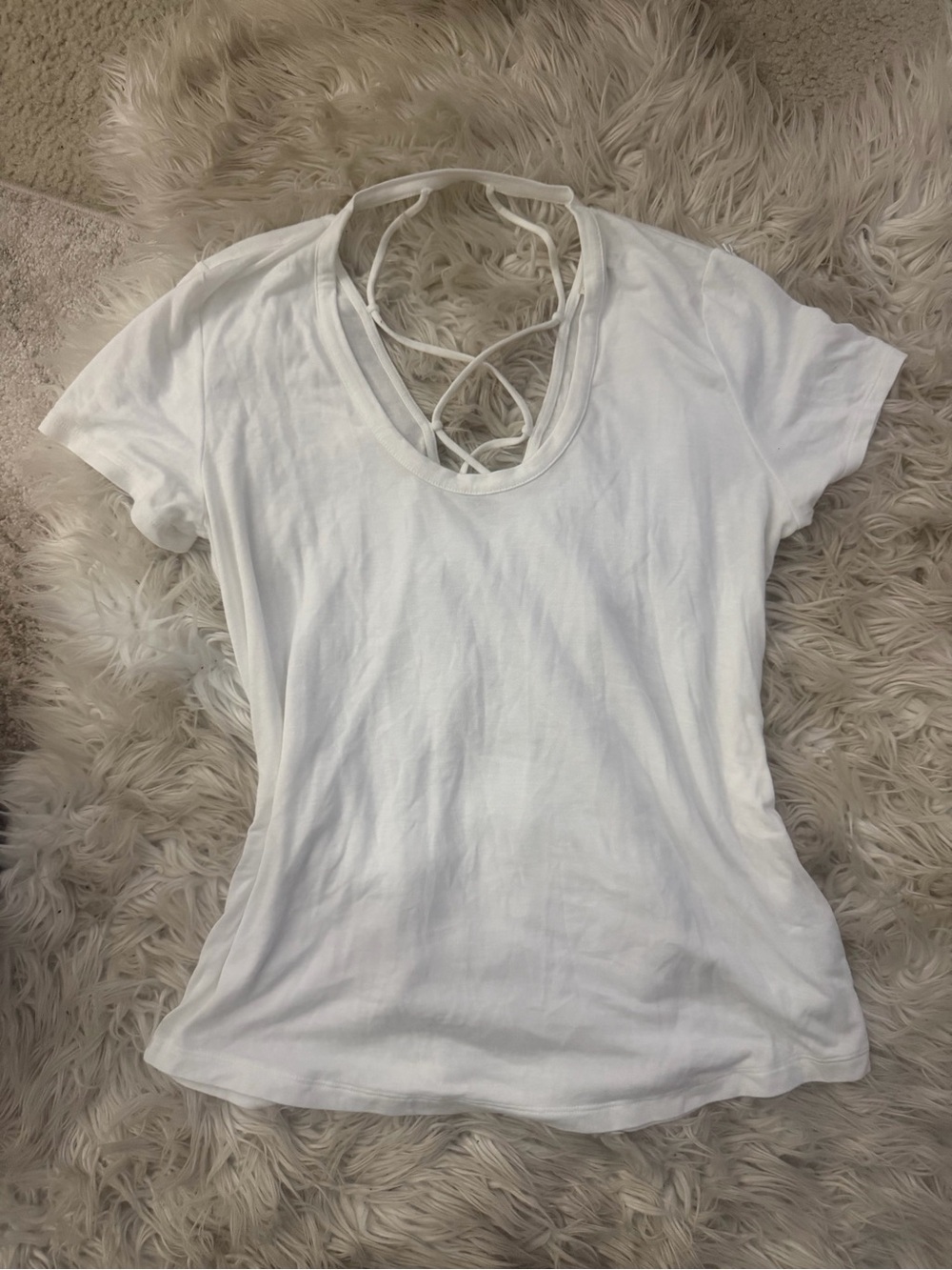 Women's Short Sleeve Crisscross Back Tee - White